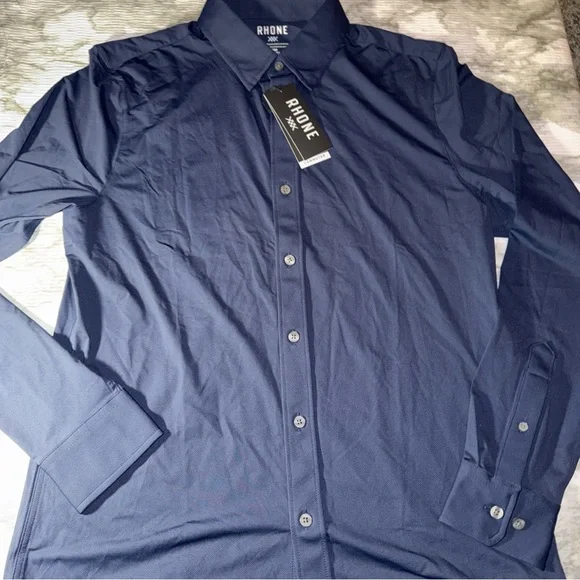NWT Rhone Commuter Shirt Mens Navy Blue Slim Fit Italian Stretch Size L $138 - Picture 2 of 7